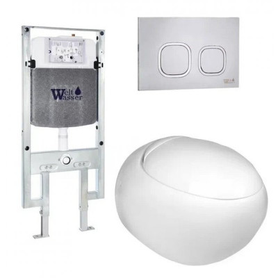 Комплект: Инсталляция, подвесной унитаз и кнопка Welt Wasser AMBERG 497 ST + JECKENBACH 004 GL-WT + AMBERG RD-MT CR