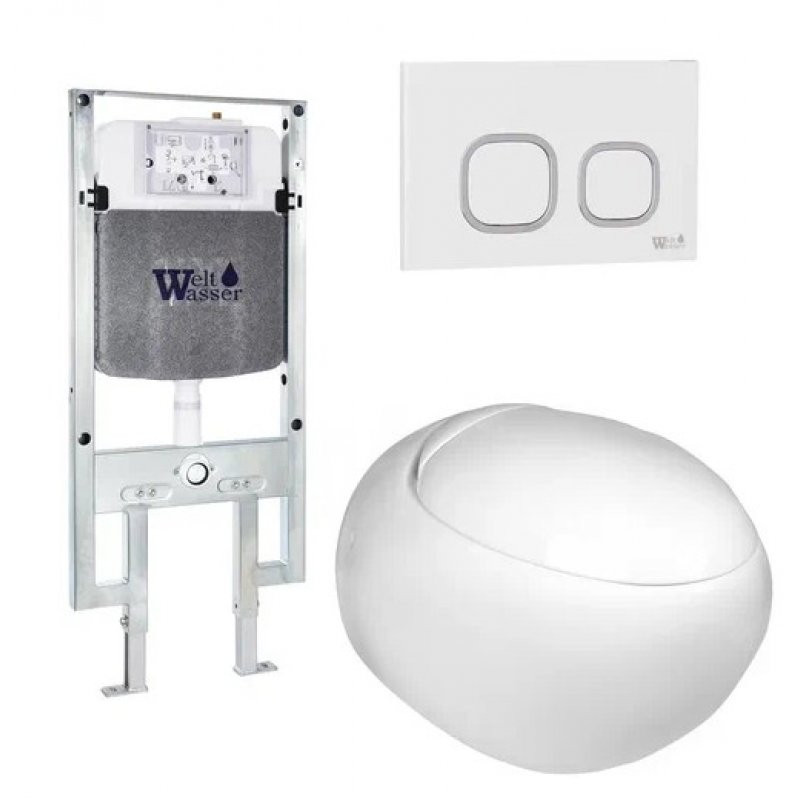 Комплект: Инсталляция, подвесной унитаз и кнопка Welt Wasser AMBERG 497 ST + JECKENBACH 004 GL-WT + AMBERG RD-WT