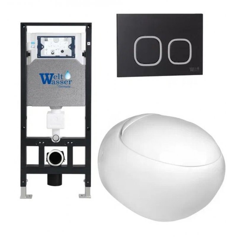 Комплект: Инсталляция, подвесной унитаз и кнопка Welt Wasser AMBERG 506 + JECKENBACH 004 GL-WT + AMBERG RD-BL