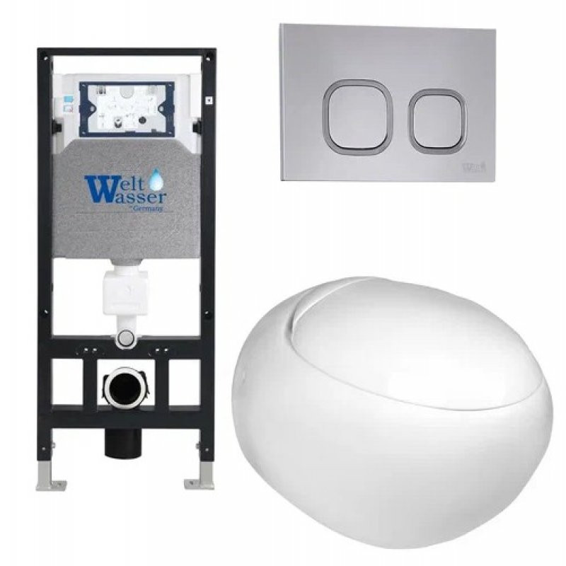 Комплект: Инсталляция, подвесной унитаз и кнопка Welt Wasser AMBERG 506 + JECKENBACH 004 GL-WT + AMBERG RD-CR