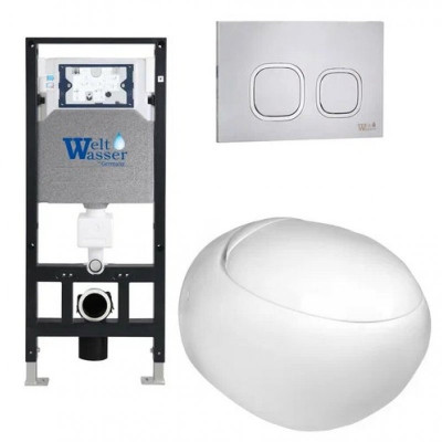 Комплект: Инсталляция, подвесной унитаз и кнопка Welt Wasser AMBERG 506 + JECKENBACH 004 GL-WT + AMBERG RD-MT CR