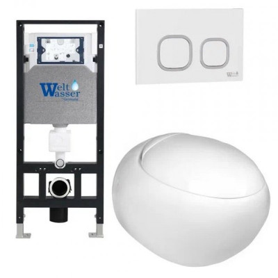 Комплект: Инсталляция, подвесной унитаз и кнопка Welt Wasser AMBERG 506 + JECKENBACH 004 GL-WT + AMBERG RD-WT