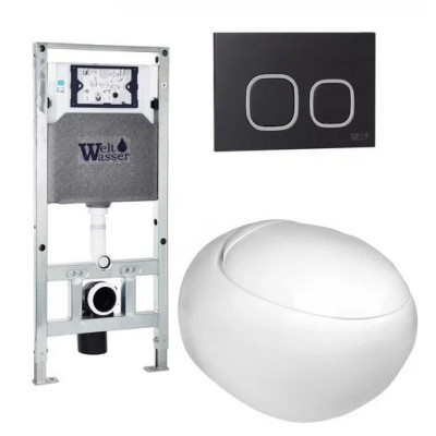 Комплект: Инсталляция, подвесной унитаз и кнопка Welt Wasser AMBERG 506 ST + JECKENBACH 004 GL-WT + AMBERG RD-BL