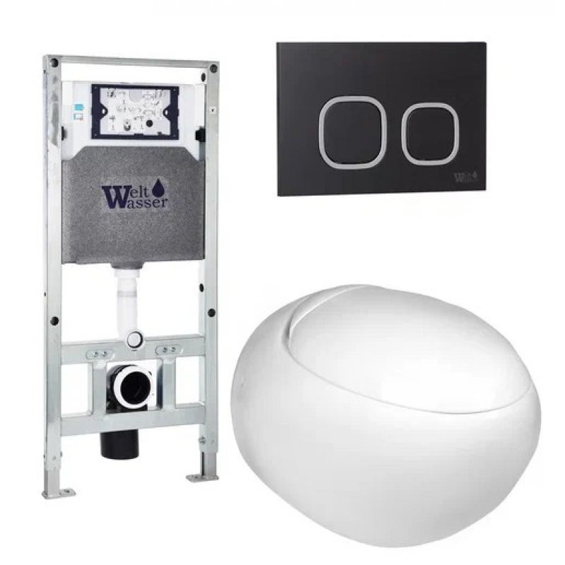 Комплект: Инсталляция, подвесной унитаз и кнопка Welt Wasser AMBERG 506 ST + JECKENBACH 004 GL-WT + AMBERG RD-BL