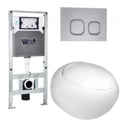 Комплект: Инсталляция, подвесной унитаз и кнопка Welt Wasser AMBERG 506 ST + JECKENBACH 004 GL-WT + AMBERG RD-CR