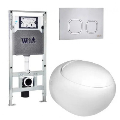 Комплект: Инсталляция, подвесной унитаз и кнопка Welt Wasser AMBERG 506 ST + JECKENBACH 004 GL-WT + AMBERG RD-MT CR
