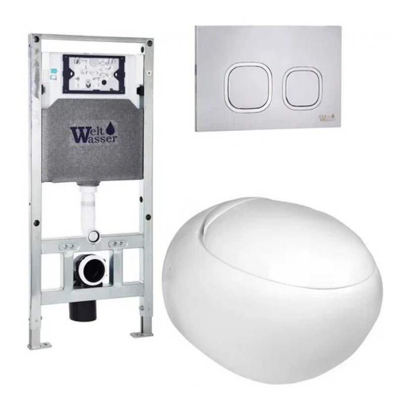 Комплект: Инсталляция, подвесной унитаз и кнопка Welt Wasser AMBERG 506 ST + JECKENBACH 004 GL-WT + AMBERG RD-MT CR