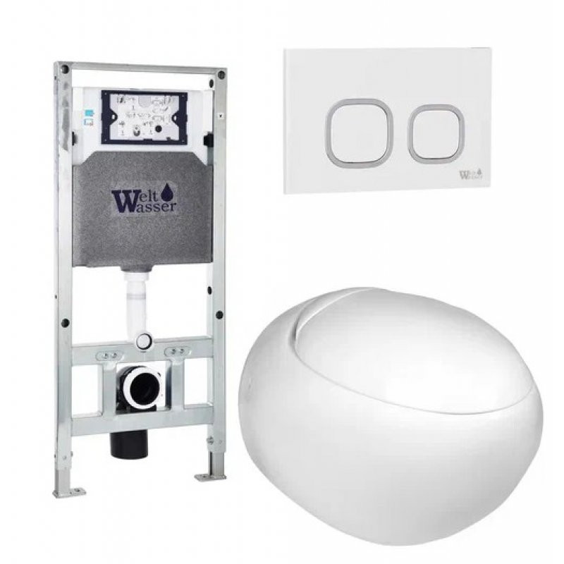 Комплект: Инсталляция, подвесной унитаз и кнопка Welt Wasser AMBERG 506 ST + JECKENBACH 004 GL-WT + AMBERG RD-WT