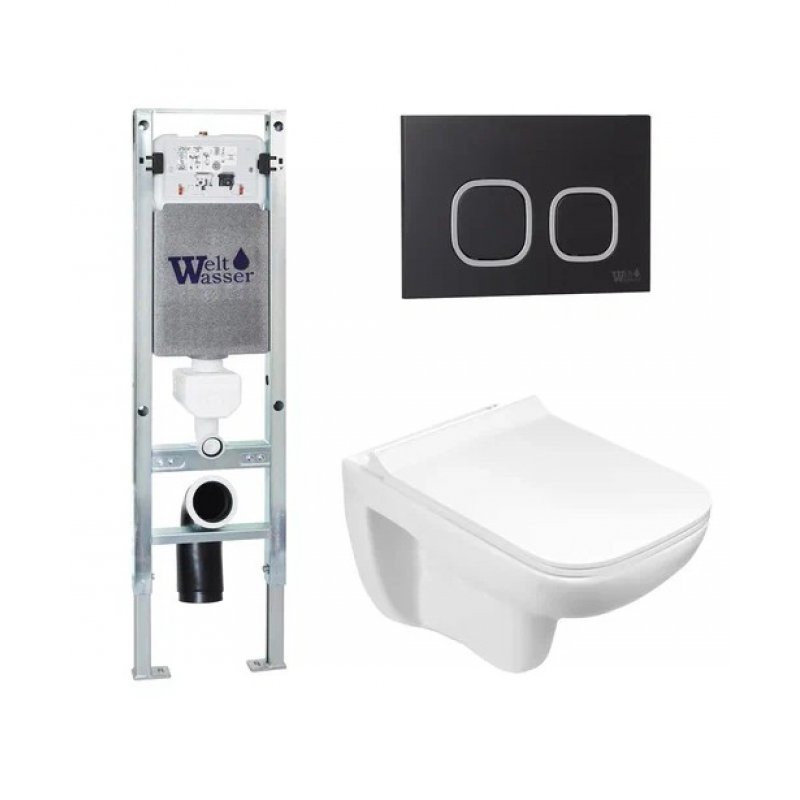 Комплект: Инсталляция, подвесной унитаз и кнопка Welt Wasser AMBERG 350 ST + KEHLBACH 004 GL-WT + AMBERG RD-BL