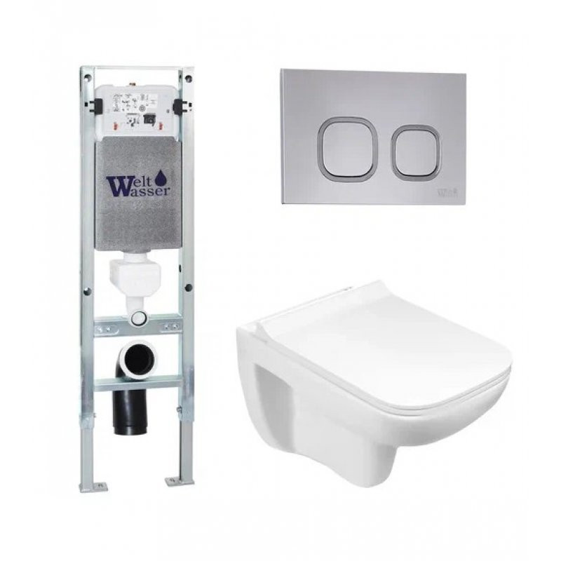 Комплект: Инсталляция, подвесной унитаз и кнопка Welt Wasser AMBERG 350 ST + KEHLBACH 004 GL-WT + AMBERG RD-CR