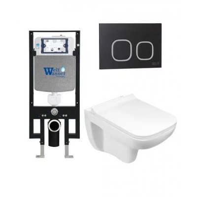 Комплект: Инсталляция, подвесной унитаз и кнопка Welt Wasser AMBERG 497 + KEHLBACH 004 GL-WT + AMBERG RD-BL