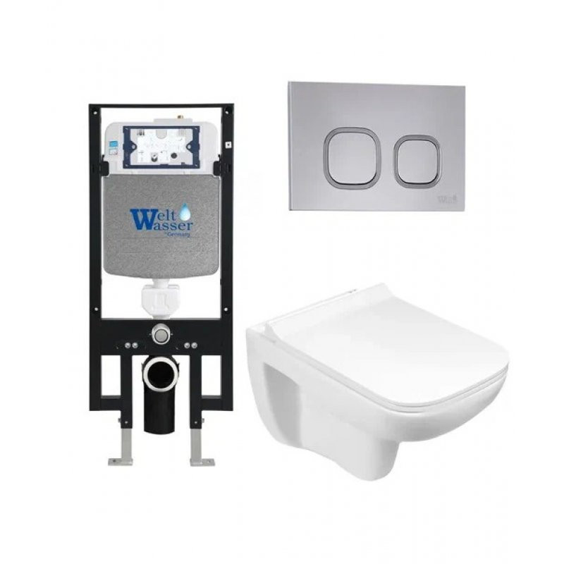 Комплект: Инсталляция, подвесной унитаз и кнопка Welt Wasser AMBERG 497 + KEHLBACH 004 GL-WT + AMBERG RD-CR