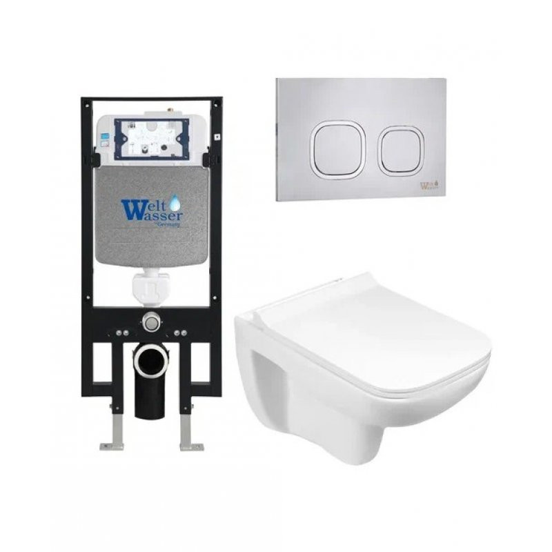 Комплект: Инсталляция, подвесной унитаз и кнопка Welt Wasser AMBERG 497 + KEHLBACH 004 GL-WT + AMBERG RD-MT CR