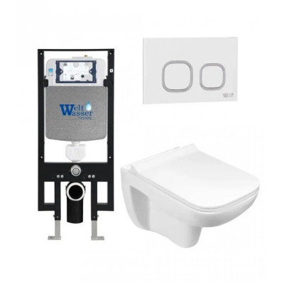 Комплект: Инсталляция, подвесной унитаз и кнопка Welt Wasser AMBERG 497 + KEHLBACH 004 GL-WT + AMBERG RD-WT