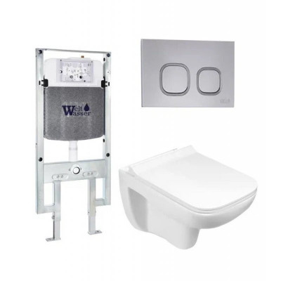 Комплект: Инсталляция, подвесной унитаз и кнопка Welt Wasser AMBERG 497 ST + KEHLBACH 004 GL-WT + AMBERG RD-CR