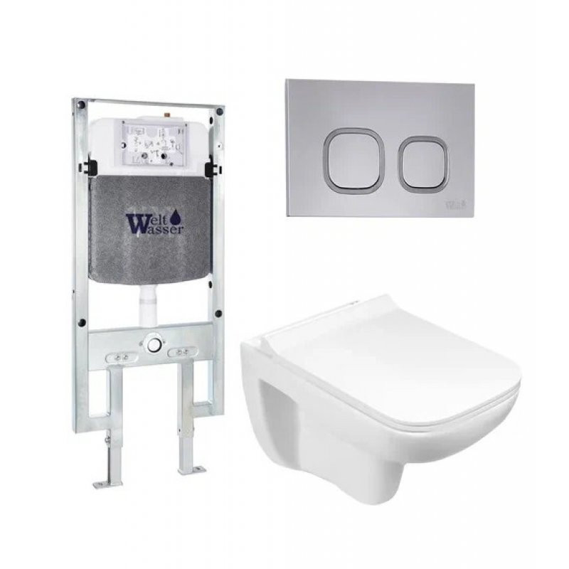 Комплект: Инсталляция, подвесной унитаз и кнопка Welt Wasser AMBERG 497 ST + KEHLBACH 004 GL-WT + AMBERG RD-CR