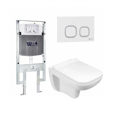 Комплект: Инсталляция, подвесной унитаз и кнопка Welt Wasser AMBERG 497 ST + KEHLBACH 004 GL-WT + AMBERG RD-WT