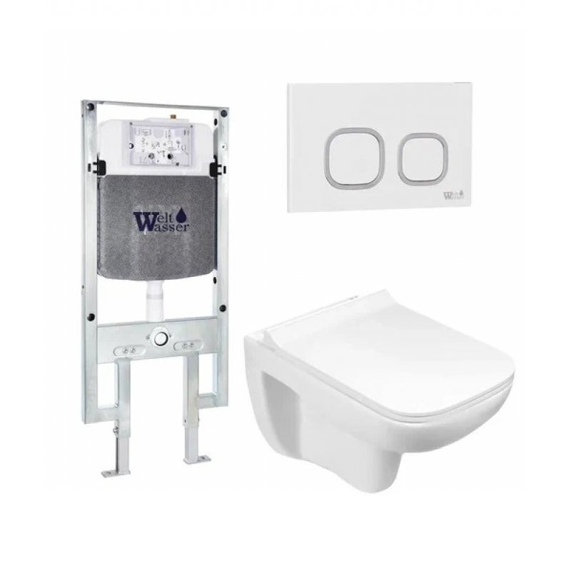 Комплект: Инсталляция, подвесной унитаз и кнопка Welt Wasser AMBERG 497 ST + KEHLBACH 004 GL-WT + AMBERG RD-WT