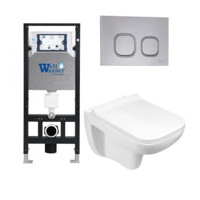 Комплект: Инсталляция, подвесной унитаз и кнопка Welt Wasser AMBERG 506 + KEHLBACH 004 GL-WT + AMBERG RD-CR