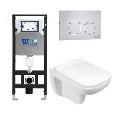 Комплект: Инсталляция, подвесной унитаз и кнопка Welt Wasser AMBERG 506 + KEHLBACH 004 GL-WT + AMBERG RD-MT CR