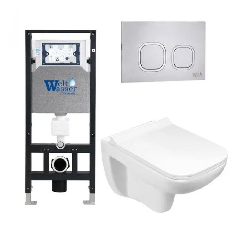 Комплект: Инсталляция, подвесной унитаз и кнопка Welt Wasser AMBERG 506 + KEHLBACH 004 GL-WT + AMBERG RD-MT CR