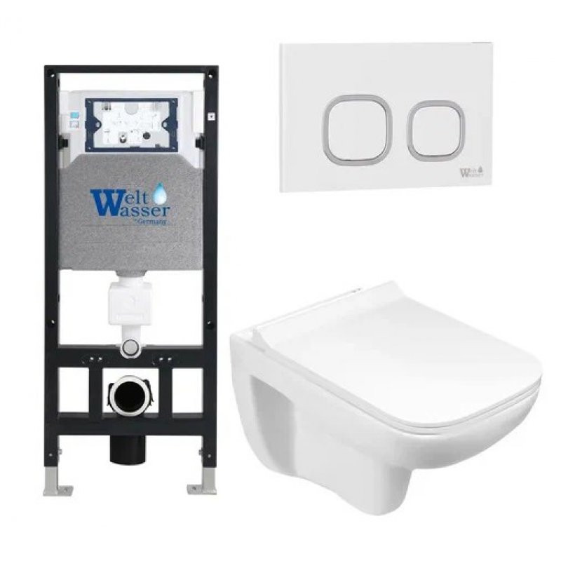 Комплект: Инсталляция, подвесной унитаз и кнопка Welt Wasser AMBERG 506 + KEHLBACH 004 GL-WT + AMBERG RD-WT