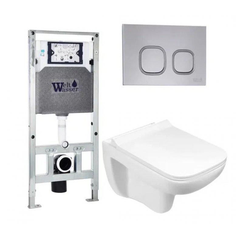 Комплект: Инсталляция, подвесной унитаз и кнопка Welt Wasser AMBERG 506 ST + KEHLBACH 004 GL-WT + AMBERG RD-CR