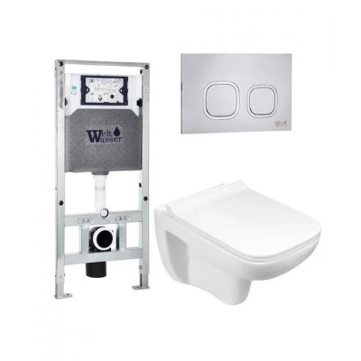 Комплект: Инсталляция, подвесной унитаз и кнопка Welt Wasser AMBERG 506 ST + KEHLBACH 004 GL-WT + AMBERG RD-MT CR