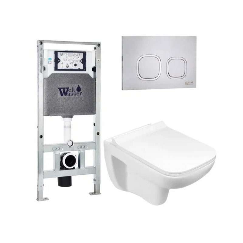 Комплект: Инсталляция, подвесной унитаз и кнопка Welt Wasser AMBERG 506 ST + KEHLBACH 004 GL-WT + AMBERG RD-MT CR
