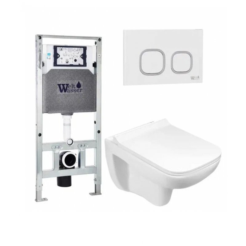 Комплект: Инсталляция, подвесной унитаз и кнопка Welt Wasser AMBERG 506 ST + KEHLBACH 004 GL-WT + AMBERG RD-WT