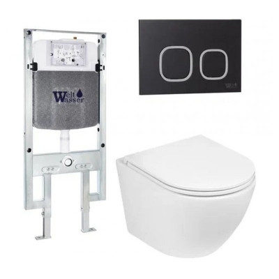 Комплект: Инсталляция, подвесной унитаз и кнопка Welt Wasser AMBERG 497 ST + MERZBACH 004 GL-WT + AMBERG RD-BL