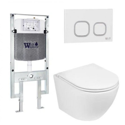 Комплект: Инсталляция, подвесной унитаз и кнопка Welt Wasser AMBERG 497 ST + MERZBACH 004 GL-WT + AMBERG RD-WT