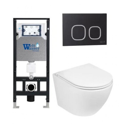 Комплект: Инсталляция, подвесной унитаз и кнопка Welt Wasser AMBERG 506 + MERZBACH 004 GL-WT + AMBERG RD-BL