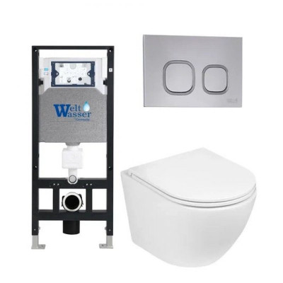 Комплект: Инсталляция, подвесной унитаз и кнопка Welt Wasser AMBERG 506 + MERZBACH 004 GL-WT + AMBERG RD-CR