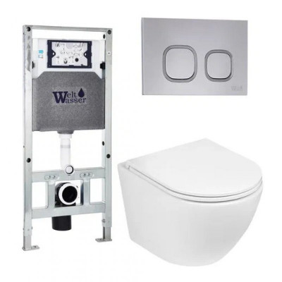 Комплект: Инсталляция, подвесной унитаз и кнопка Welt Wasser AMBERG 506 ST + MERZBACH 004 GL-WT + AMBERG RD-CR