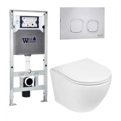 Комплект: Инсталляция, подвесной унитаз и кнопка Welt Wasser AMBERG 506 ST + MERZBACH 004 GL-WT + AMBERG RD-MT CR