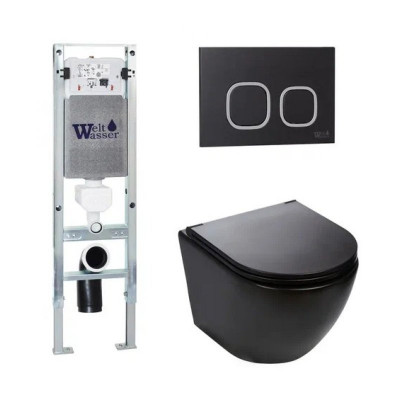 Комплект: Инсталляция, подвесной унитаз и кнопка Welt Wasser AMBERG 350 ST + MERZBACH 004 MT-BL + AMBERG RD-BL