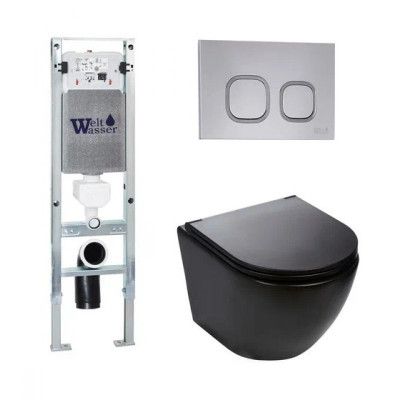 Комплект: Инсталляция, подвесной унитаз и кнопка Welt Wasser AMBERG 350 ST + MERZBACH 004 MT-BL + AMBERG RD-CR