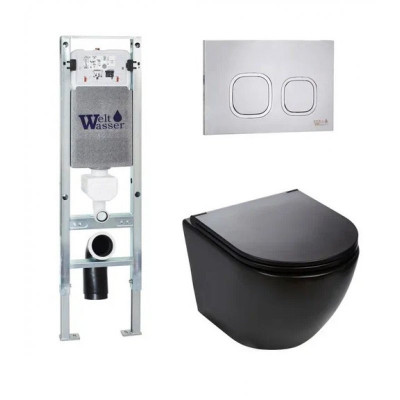 Комплект: Инсталляция, подвесной унитаз и кнопка Welt Wasser AMBERG 350 ST + MERZBACH 004 MT-BL + AMBERG RD-MT CR
