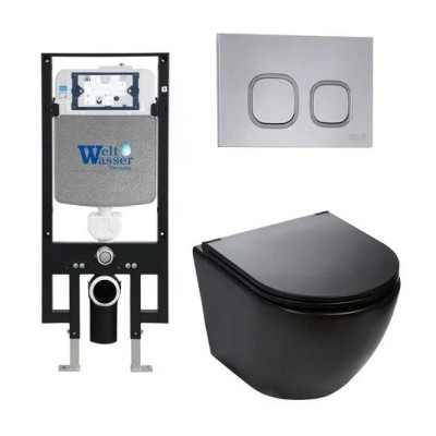 Комплект: Инсталляция, подвесной унитаз и кнопка Welt Wasser AMBERG 497 + MERZBACH 004 MT-BL + AMBERG RD-CR