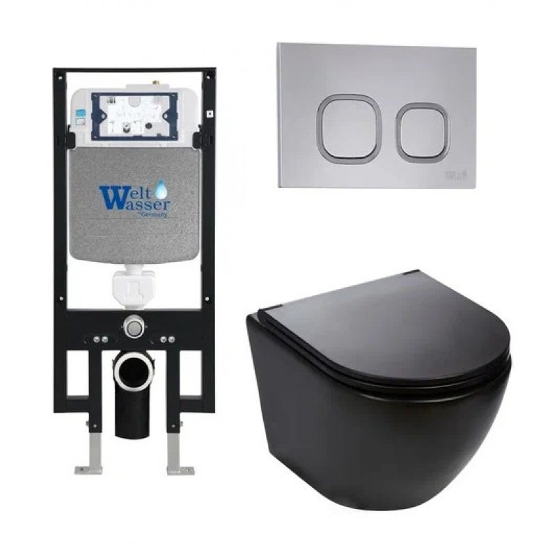Комплект: Инсталляция, подвесной унитаз и кнопка Welt Wasser AMBERG 497 + MERZBACH 004 MT-BL + AMBERG RD-CR