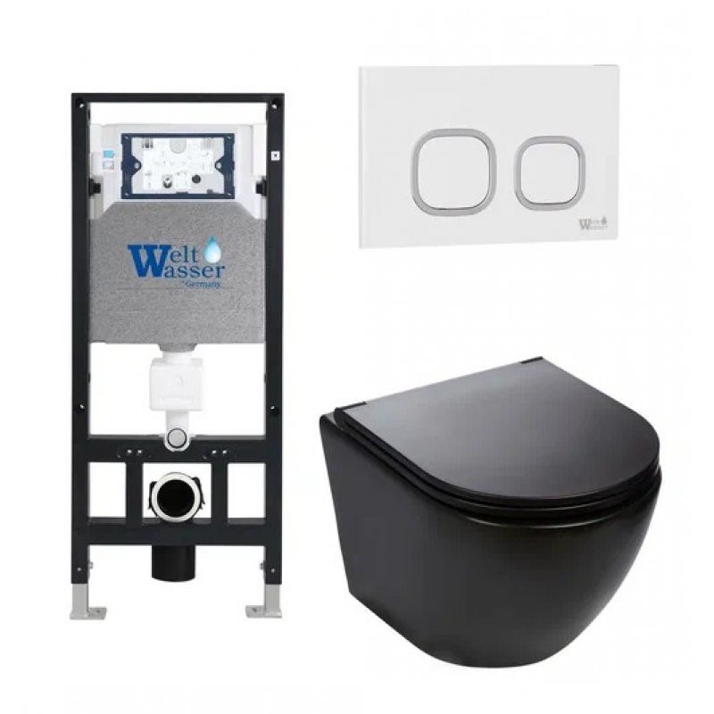 Комплект: Инсталляция, подвесной унитаз и кнопка Welt Wasser AMBERG 506 + MERZBACH 004 MT-BL + AMBER RD-WT