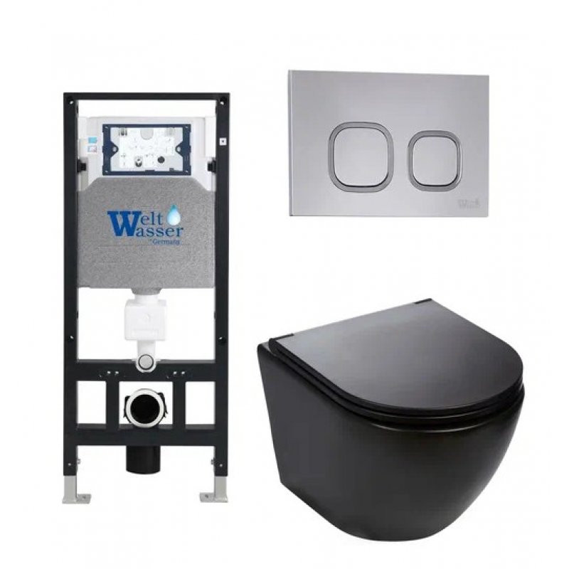Комплект: Инсталляция, подвесной унитаз и кнопка Welt Wasser AMBERG 506 + MERZBACH 004 MT-BL + AMBERG RD-CR