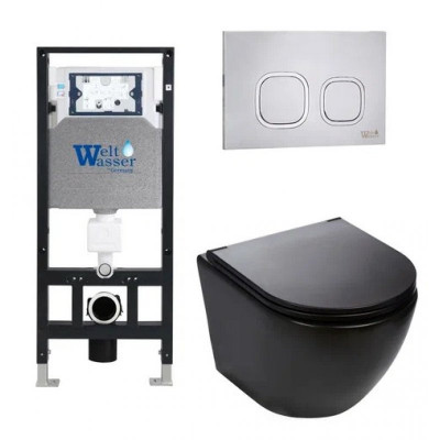 Комплект: Инсталляция, подвесной унитаз и кнопка Welt Wasser AMBERG 506 + MERZBACH 004 MT-BL + AMBERG RD-MT CR