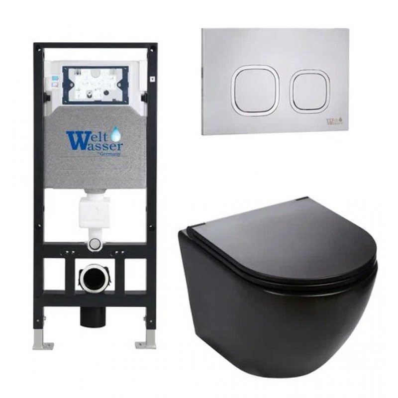 Комплект: Инсталляция, подвесной унитаз и кнопка Welt Wasser AMBERG 506 + MERZBACH 004 MT-BL + AMBERG RD-MT CR