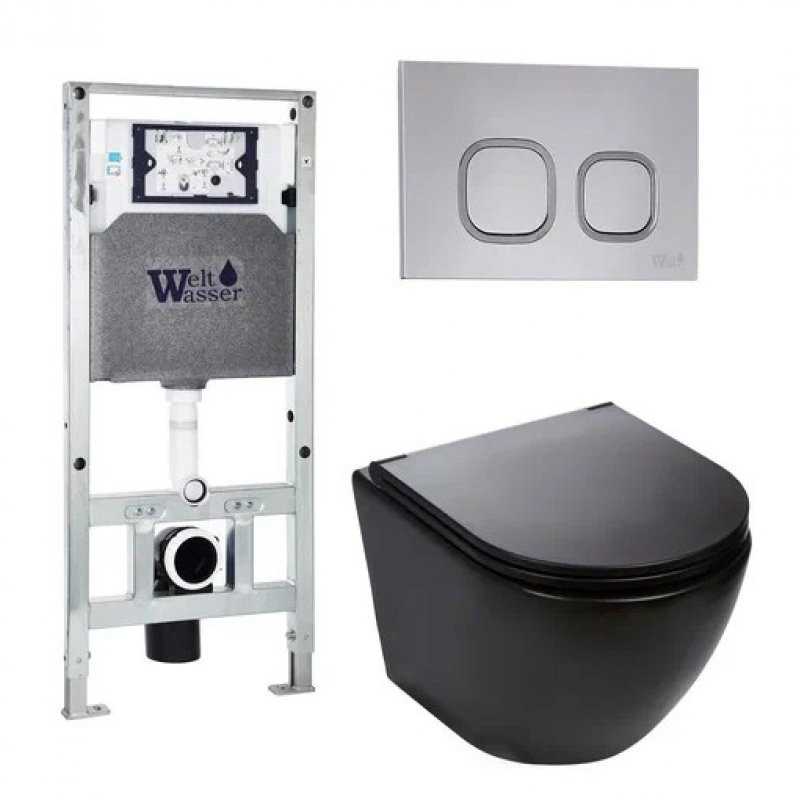Комплект: Инсталляция, подвесной унитаз и кнопка Welt Wasser AMBERG 506 ST + MERZBACH 004 MT-BL + AMBERG RD-CR