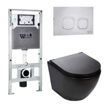 Комплект: Инсталляция, подвесной унитаз и кнопка Welt Wasser AMBERG 506 ST + MERZBACH 004 MT-BL + AMBERG RD-MT CR