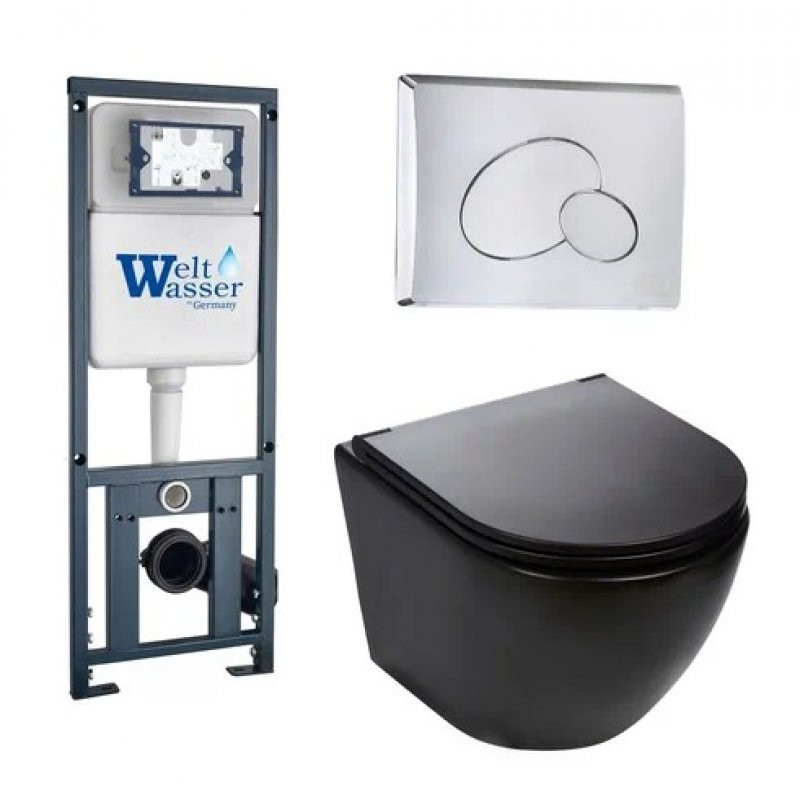 Комплект: Инсталляция, подвесной унитаз и кнопка Welt Wasser MARBERG 410 + MERZBACH 004 MT-BL + MAR 410 RD
