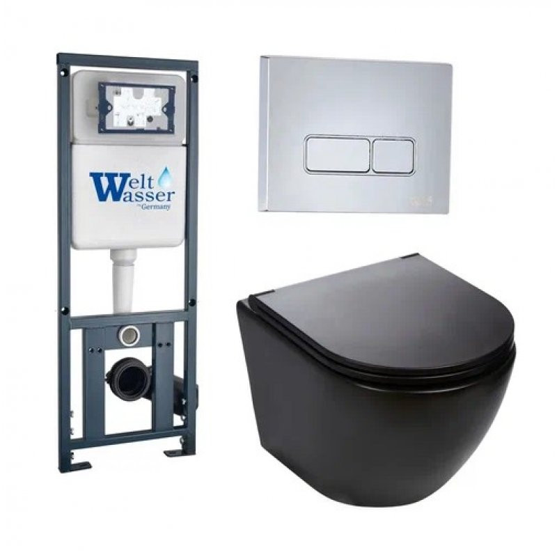 Комплект: Инсталляция, подвесной унитаз и кнопка Welt Wasser MARBERG 410 + MERZBACH 004 MT-BL + MAR 410 SE