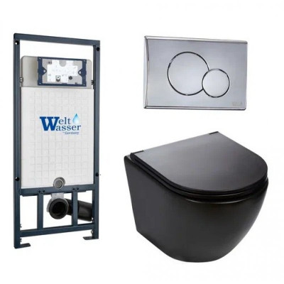 Комплект: Инсталляция, подвесной унитаз и кнопка Welt Wasser MARBERG 507 + MERZBACH 004 MT-BL + MAR 507 RD